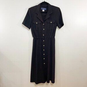 EUC Vintage '40s-inspired Short Sleeve Midi Shirt Dress Black tag 10, 6 fit
